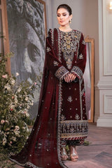 Asim Jofa The Ayeza Edit 3 Pieces Unstitched Makhmal Royal Velvet Collection Maroon