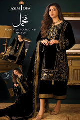 ASIM JOFA VELVET COLLECTION AJAM 09 UNSTITCHED BLACK