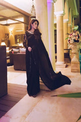 Ayeza Khan Chiffon Embroidered Unstitched Saree Collection - 01512 - Black