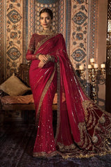 Maria.B Luxury Hand Work Saree Collection DRAPE MAROON Fx - 850 Fully Stone And Mukesh Work